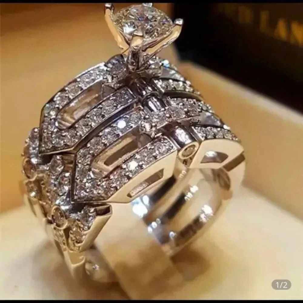 Crystal Female Big Stone Ring Set Boho Fashion NWBOX